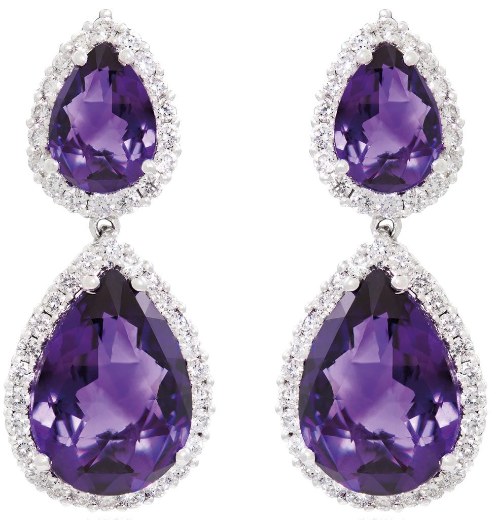 Amethyst-and-diamond-earrings-set-in-18-carat-white-gold--