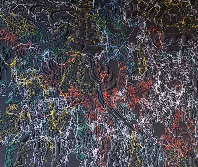 Universe 2021 Made Valasara. Handstitched stuffed canvas. 125 x 120 cm