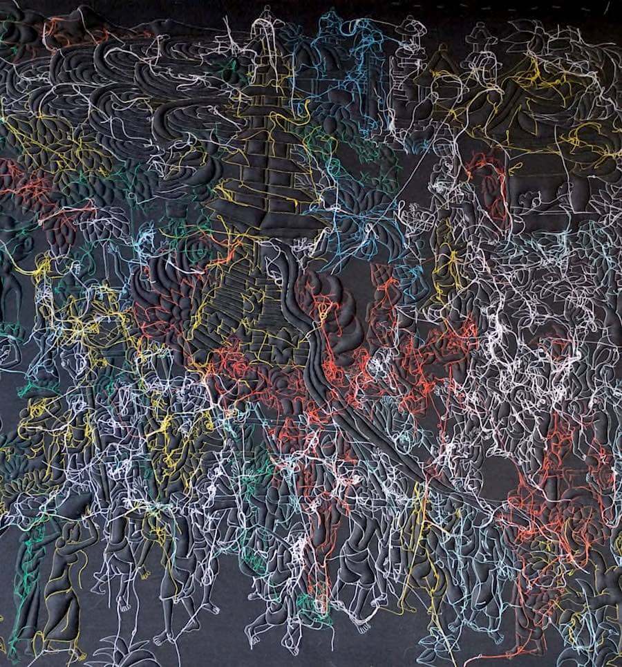 Universe 2021 Made Valasara. Handstitched stuffed canvas. 125 x 120 cm