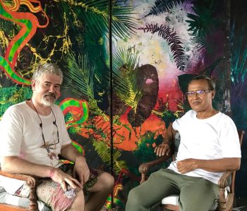 Richard Jacobs & Wayan Sika 2019. Bali Moon III Diptych, monotype, oil and dye on paper 90”X90”.