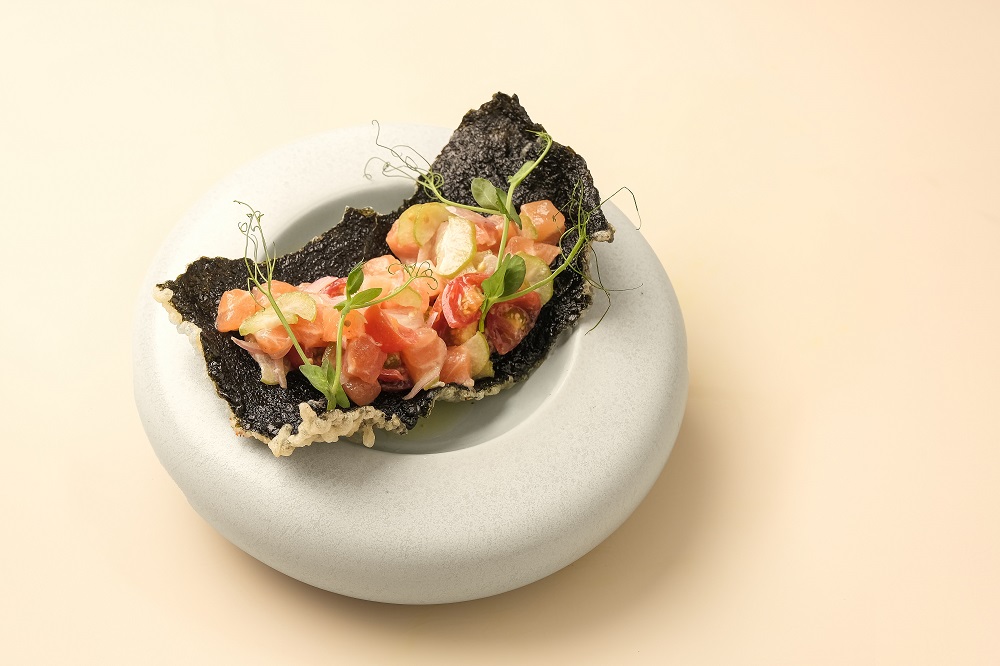 Salmon Gohu in Nori Base
