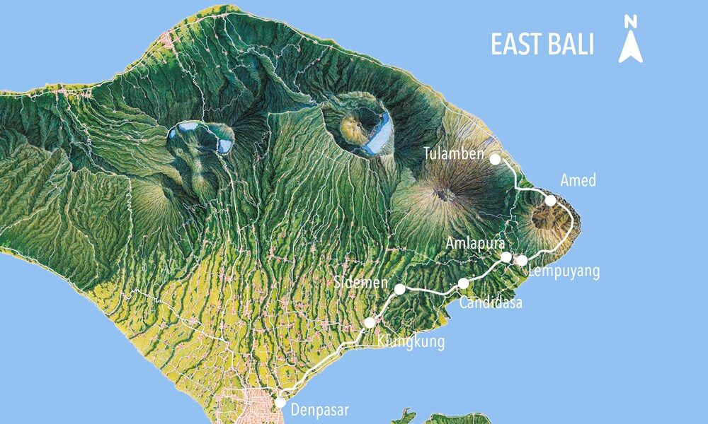 East Bali - Coloured Route Map LONG