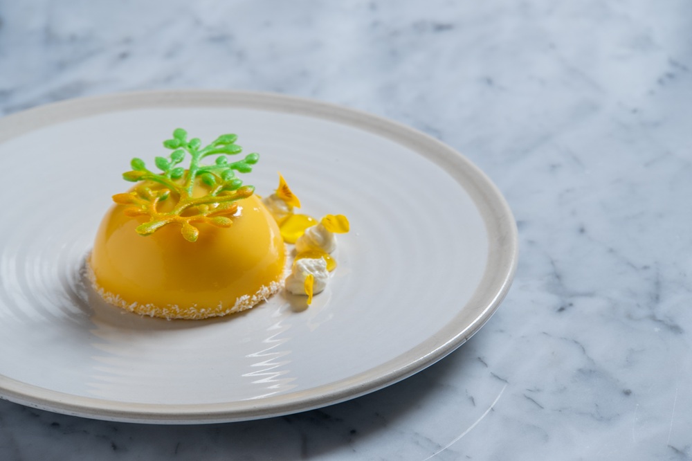 Exotique “ Yuzu“ & Vanille mousse with passion fruits coulis