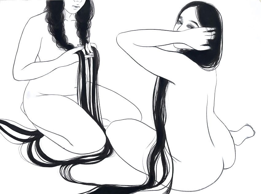 'Mengurai' 2026 Dayu Sartika, Charcoal on Paper, 115x85 cm Image courtesy Dayu Sartika.