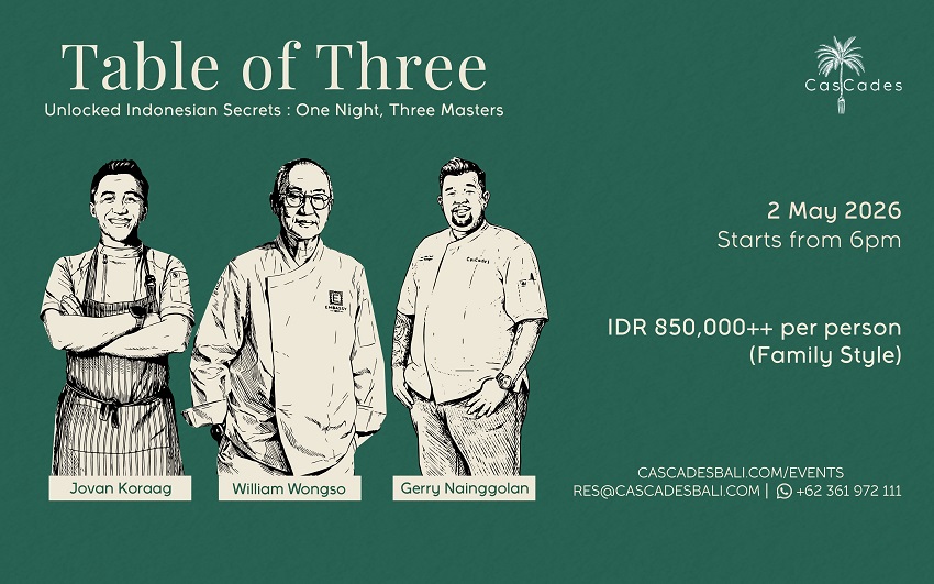 Viceroy Bali introduces Table of Three, a one-night-only dining experience at CasCades Restaurant & Bar, bringing together three of Indonesia’s most respected culinary figures in a rare collaboration. 