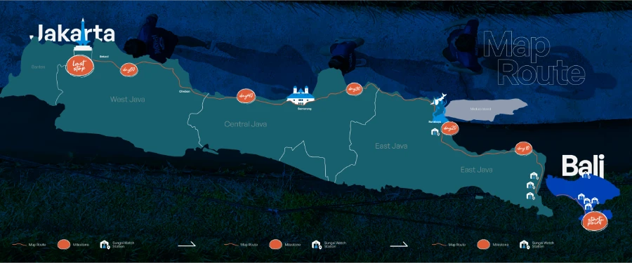 The running route from Bali to Jakarta - Run for Rivers by Sungai Watch