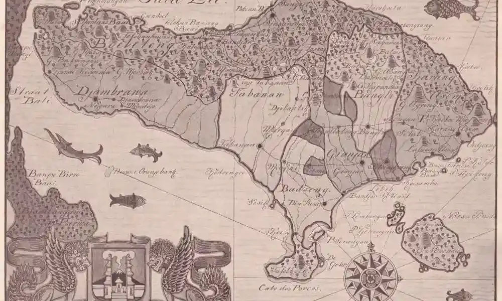 map beautifully depicts Bali’s kingdoms and geography
