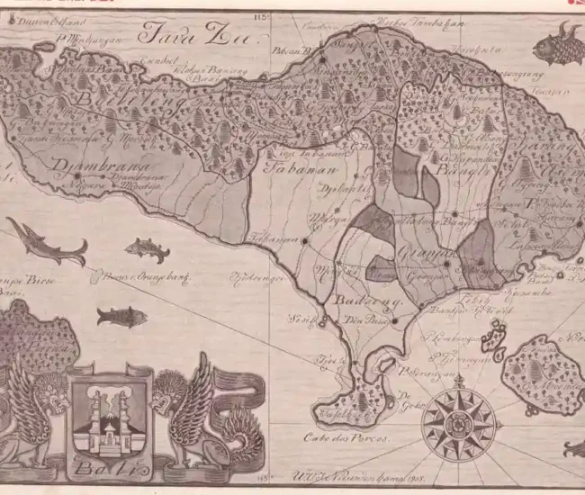 map beautifully depicts Bali’s kingdoms and geography